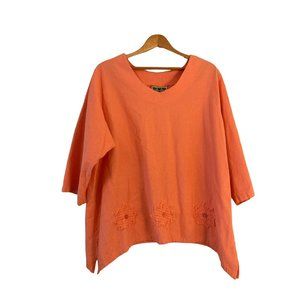 Palm Grove Women's Tunic Blouse Orange Plus Size 2X Applique Gauze 3/4 Sleeves